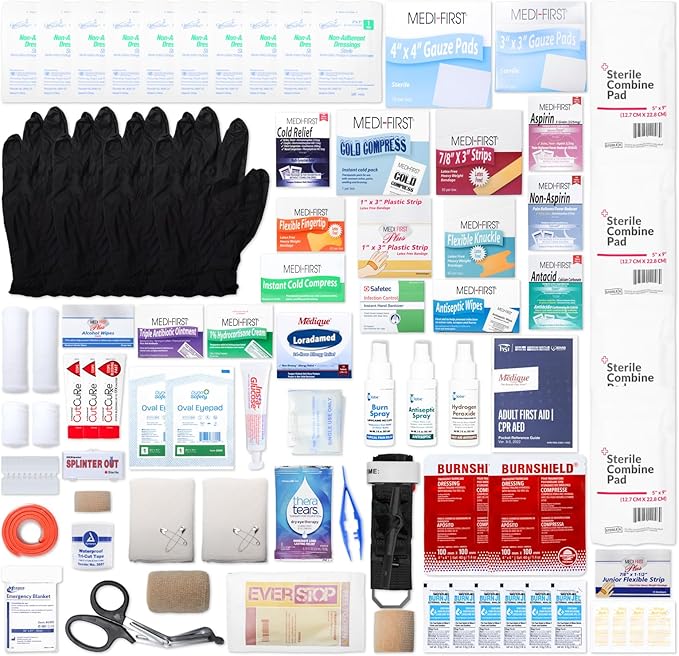 MFASCO Commercial Wall Mount 4 Shelf First Aid Kit - OSHA & ANSI Compliant, Refillable Metal First Aid Cabinet for Businesses, Large First Aid Kit Box for Office and Shop - No Label or Company Logo