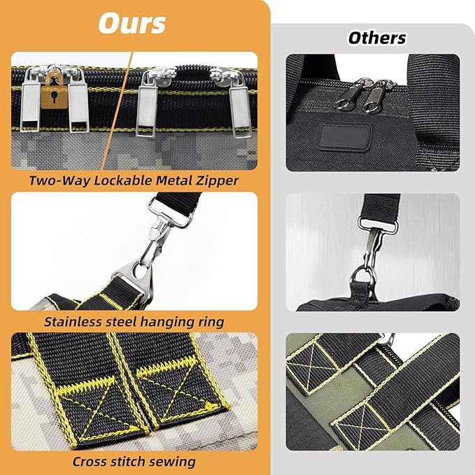 15 Inch Open Top Tool Tote Bag with Hard Bottom, Waterproof Electrician Tool Tote, Wide Mouth Tool Organizer with 15 Pockets, Heavy Duty Molded Base, Reflective Tool Bag for Men