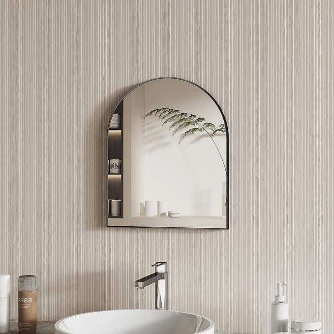 15x23 Inch Compact Black Arched Mirror Perfect for Small Bathroom Vanity & Decorative Wall Use Space-Saving Brushed Metal Frame Arch Mirror for Bathroom Living Room Bedroom or Entryway