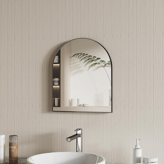 15x18 Inch Compact Black Arched Mirror Perfect for Small Bathroom Vanity & Decorative Wall Use Space-Saving Brushed Metal Frame Arch Mirror for Bathroom Living Room Bedroom or Entryway