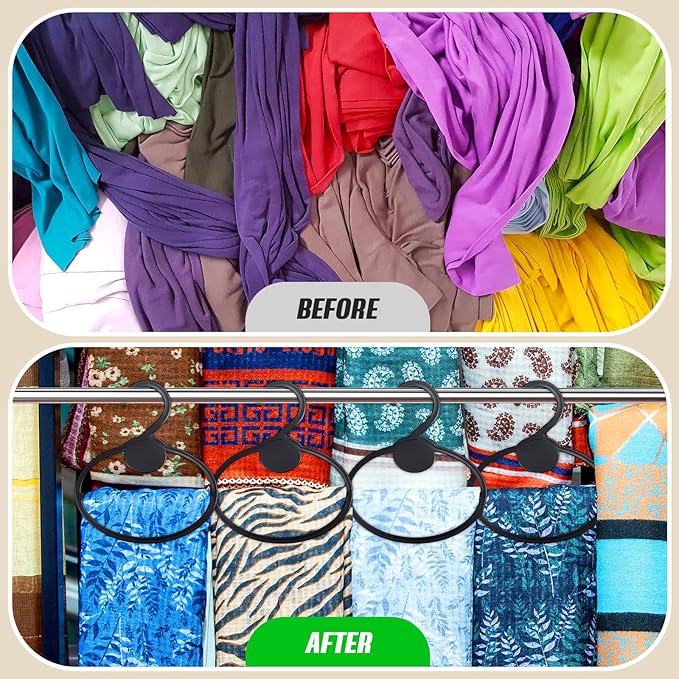 100 Pcs Scarf Hanger Plastic Holder Organizer Space Saving Scarf Organizer Clothes Hanger for Scarves Headscarves Clothing Sorting Storing (Black)