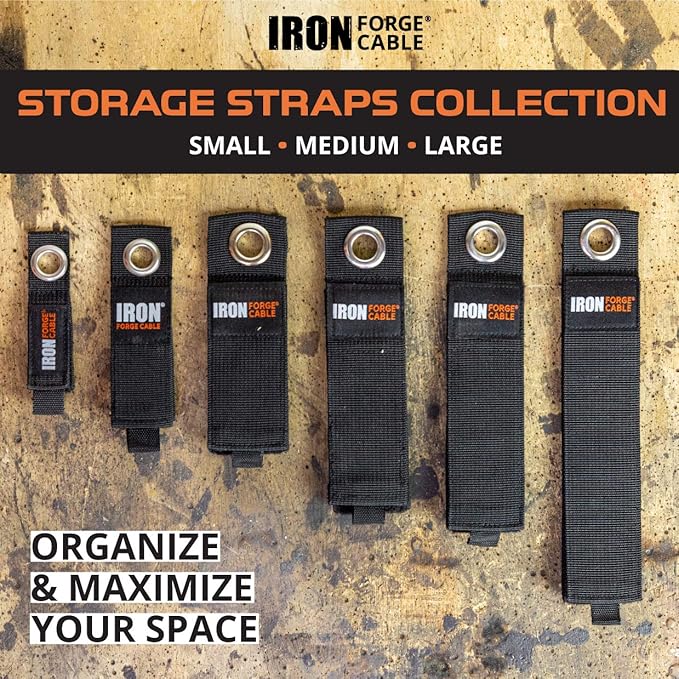 Iron Forge Cable Extension Cord Wrap Organizer, 12 Piece Multi-Pack - 2 Pieces of Medium, Large, and XL Hook and Loop Hanger Wraps Up to 50 lbs