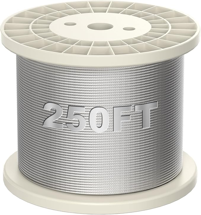BLIKA 250FT 3/16" Stainless Steel Cable, 304 Stainless Steel Decking Railing Cable with 7 x 19 Strand Construction, 3700lbs Breaking Strength Marine Grade for Rail, Deck and DIY Balustrade