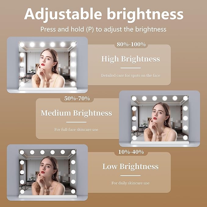 Vanity Mirror with Lights Lighted Makeup Mirror with Dimmable LED Bulbs,3 Color Lighting Modes,USB Charging Port Touch Control,Sturdy Metal Frame Design,White (50x40cm, 4.70)