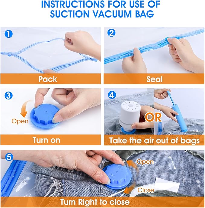 AROIC 10 Pack Vacuum Storage Bags Set - Space Saver Vacuum Bags for Clothing, Blankets, Seasonal Storage with Electric Pump, Vacuum Sealer Bags for Luggage, Travel Essentials, Bedding