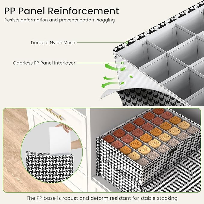 MURRI&MURRDI Socks and Underwear Storage Box for Closet with Lids, Foldable Closet Drawer Organizer 30 Cells Drawer Divider 2 Packs, Foldable Linen Storage Bin for Ties Scarves (2 Houndstooth)
