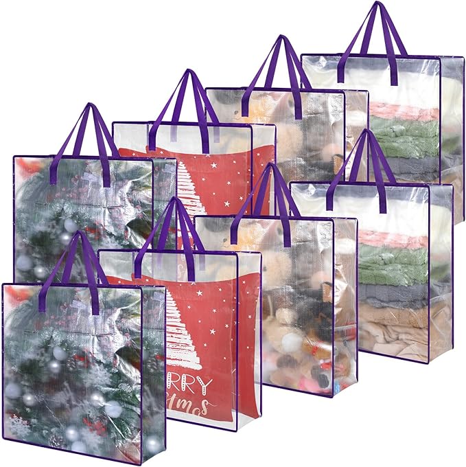 8 Pcs Clear Wreath Storage Bags 26 Inch Valentines St. Patrick's Garland Container Door Garland Holiday Wreath Storage Holder with Handle and Zipper Heavy Duty Plastic Packing Totes(Purple)