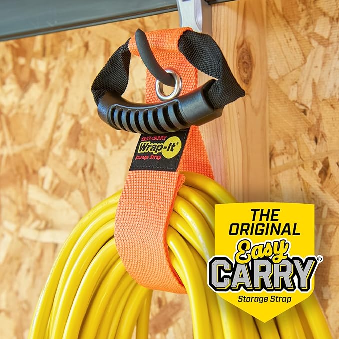 Easy-Carry Wrap-It Storage Straps - 17” (2-Pack) Blaze Orange with Grommet - Extension Cord Hanger Carrying Straps for RV Accessories