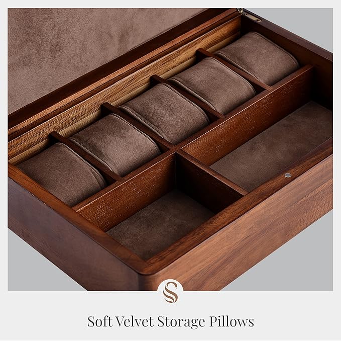 Shanik Wooden Large Watch Box for Men - Personalized Storage with 5 Slots for Watches - Organizer Box for Personal Stuff with Print Design