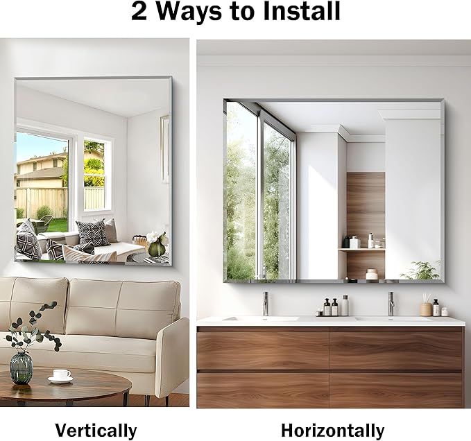 CILIBER Beveled Bathroom Mirror, 40x48 Inch Large Frameless Mirrors for Wall, Upgraded Shatterproof Rectangle Beveled Vanity Mirror Hangs Horizontally/Vertically for Bedroom, Living Room and Entryway