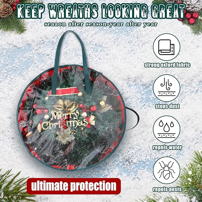 Shappy 20 Pcs Christmas Wreath Storage Bag Clear Wreath Box Storage Containers with Clear Window and Handle Christmas Garland Containers for Xmas Holiday Seasonal Bags (30inch)