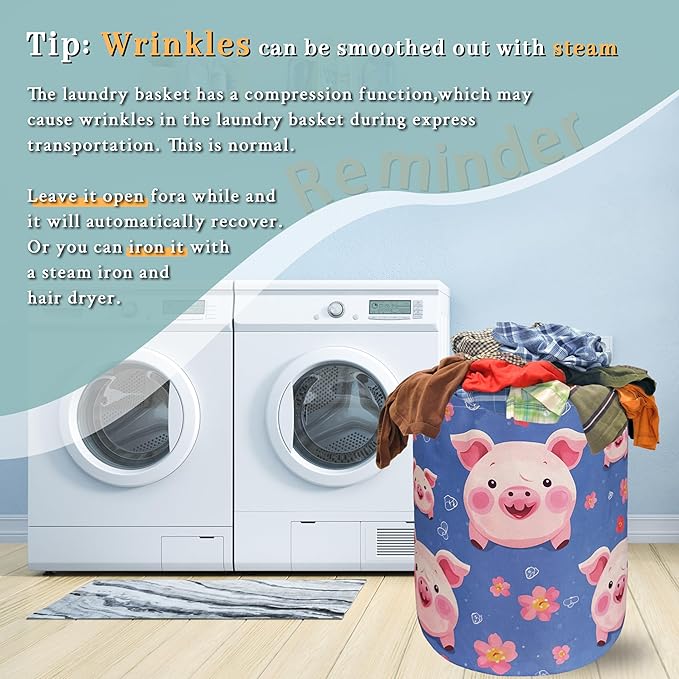 Cute Pig Laundry Hamper Foldable With Handles Colorful Animal Tote Bag Universal Oxford Cloth Funny Laundry Basket Clothes Toy Storage Bucket 18.9" x 16.5 "For Bathroom/Laundry/Bedroom