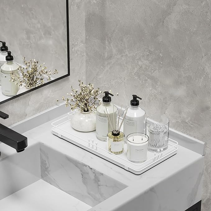 Toilet Paper Basket, Bathroom Basket for Counter Toiletries Towel Decor TP, Toilet Tank Tray, Guest Back of Toilet Organizer Storage, Vanity Tray for Perfume Makeup, Kitchen 13”x6.5” White