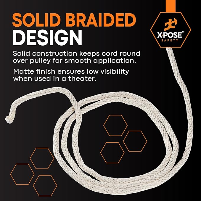 Xpose Safety #6 Sash Cord – 3/16 Inch x 100 Ft – White Cotton Rope with Nylon Core – Low Stretch Utility Cord for Window Sash, Tie Down, Clothesline, Camping, Rigging, DIY, Crafts, Home Improvement