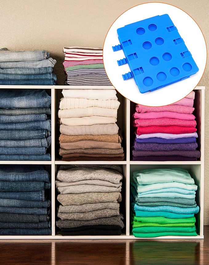 QWORK PP Composite Folding Board, 2 Pack Folding Clothes Board - Black + Blue, One-Hand Operation Laundry Folding Tool, Non-Slip Silicone Buckles, T Shirt Folder, Laundry Folders for All Garments