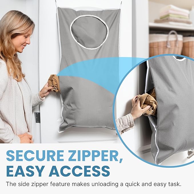 Hanging Laundry Hamper Bag XL 40x22", Space Saving over the Door Storage Bags, Behind the Door Hampers for Dirty Clothes & Wall Mounted Basket for Bathroom (2, Gray)