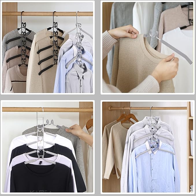 Clothes Hanger Space Saver: 2 Pack 5 in 1 Multiple Hangers for Clothes Non-Slip Foam Padded Heavy Duty Hanger Closet Organizer Storage | Set of 2 Multi Shirt Hanger