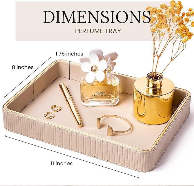ZHEM Perfume Tray Valet Tray Night Stand Bedside Organizer| Perfume Organizer Catchall| Perfume Trays for Dresser Vanity Tray for Dresser Countertop| Perfume Holder| Nightstand Organizer Women (White)