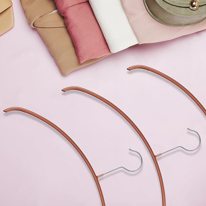Mawa Narrow Petite Clothing Hangers, Steel Hanger with Non-Slip Coating, for Shirts, Blouses, Dresses, Light Jackets, 360-degree Rotatable Hook, Set of 10, Copper