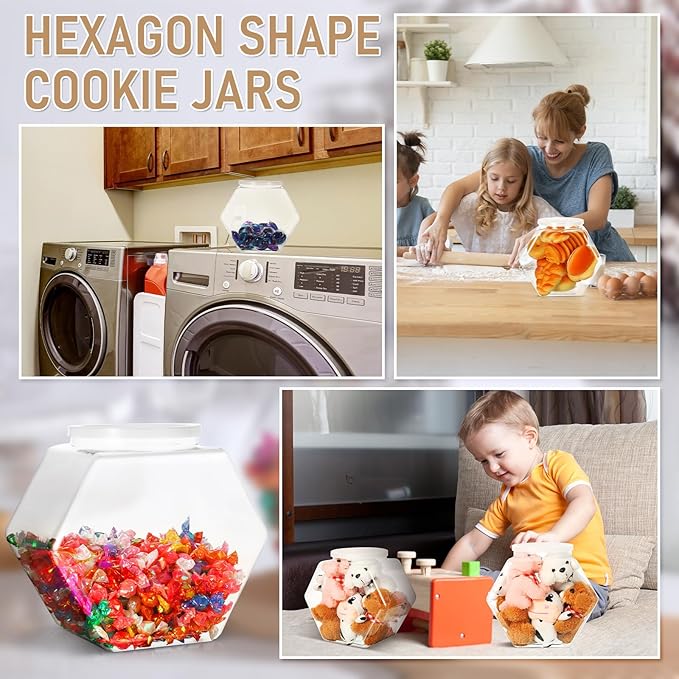 Uiifan 1 Piece Plastic Candy Jar with Lid Cookie Jar Clear Hexagonal Fish Bowls Containers for Snacks, Dog Food, Desk Pet, Craft and Sewing Supplies, Coffee Pod, Laundry Pod Storage Display(145 oz)