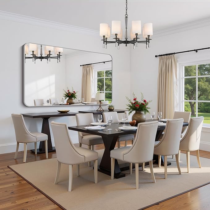 FORBATH 60x36 Inch Silver Bathroom Mirror for Over Sink, Large and Wide Rectangular Wall Mirror with Metal Frame, Rounded Corners for Bathroom, Bedroom, Entryway Decor (Horizontal or Vertical)