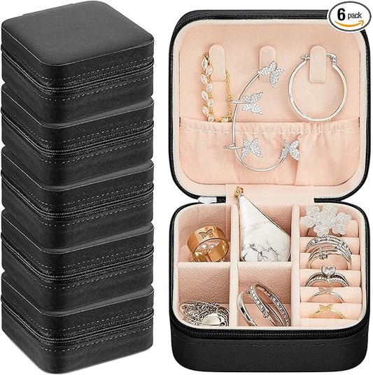 Taiyin 6 Pcs Travel Jewelry Case, Valentines Day Gifts for Her- Small Jewelry Organizer Box Bridesmaid Gifts for Women Girls (Black)