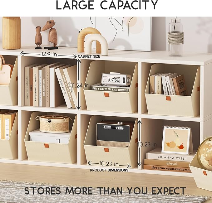 Fabric Closet Storage Cubes - 8 Pack Square Storage Bins with Dual Handles for Clothes, Towels, Toys, Cube Storage Organizers for Bedroom, Nursery, Shelves, Closet, Small Spaces, Beige
