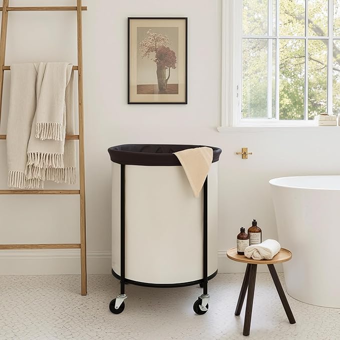 StorageWorks 52.8-Gallon(200L) Rolling Laundry Hamper, Heavy-Duty Round Laundry Basket with Wheels and Removable Bag, Hamper for Laundry Room Organization and Storage, Bathroom, Bedroom, Beige