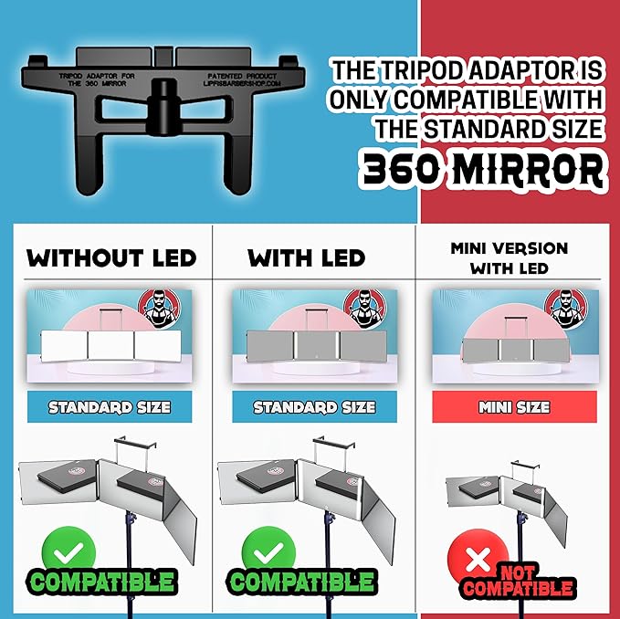 LIPFISBARBERSHOP.COM Tripod Adapter for Standard Size 360° Mirror – Compatible with Adjustable Tripods for Stable, Precise Positioning