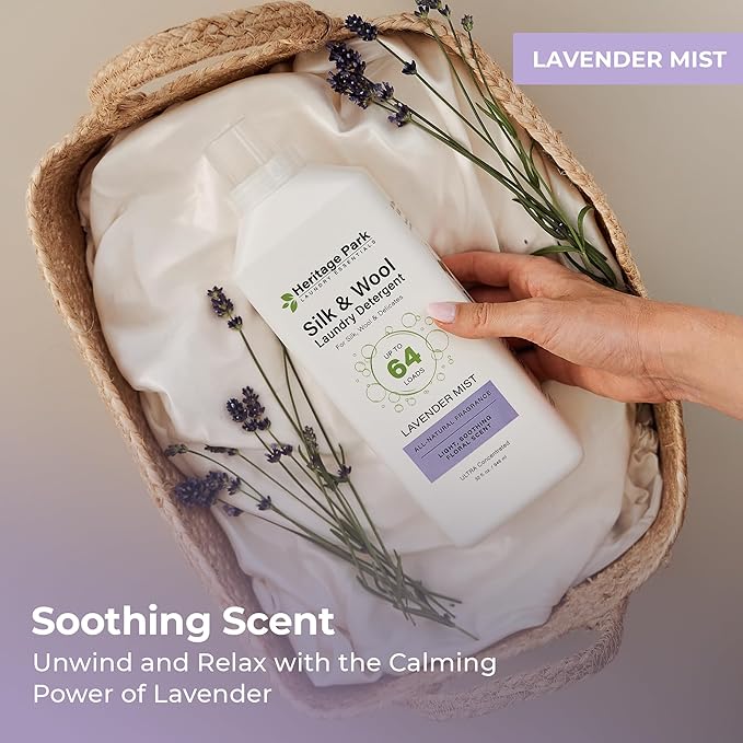 Heritage Park Silk & Wool All-Natural Lavender Mist Scent, pH-Neutral Laundry Detergent – Enzyme-Free, Concentrated Up to 64 loads (32 fl oz)