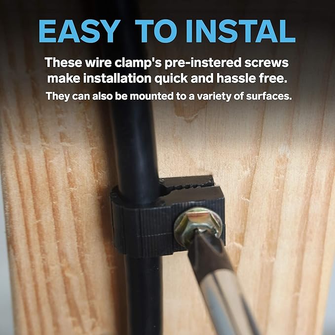 STEREN Coaxial Cable Clips - Cable Holder - Siding Clips for Hanging - Cord Holder for Desk - Cable Clamps - Cord Clip - Wire Organizer Clips - Tv Mount Screws (Black, 100 Count - Single Screw)