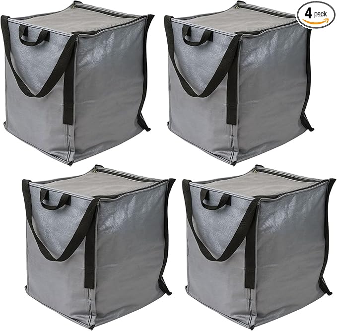 DURASACK Heavy Duty Storage Tote Bag with Zipper Top 22-Gallon Rugged Woven Polypropylene Moving Bag, Reusable Self-Standing Design, Holds up to 500 Pounds, Pack of 4, Gray