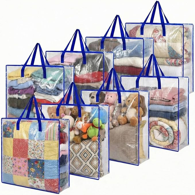 8 Pcs Clear Wreath Storage Bags 26 Inch Valentines St. Patrick's Garland Container Door Garland Holiday Wreath Storage Holder with Handle and Zipper Heavy Duty Plastic Packing Totes(Blue)
