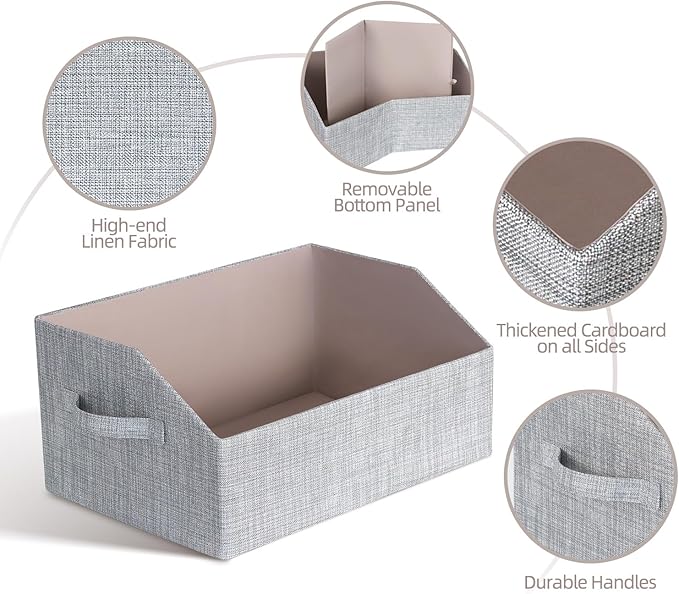 Closet Organizer Bins, Fabric Storage Bins Foldable Storage Box Shelf Baskets Container Trapezoid Storage Bin for Organizing Home Office Shelves Wardrobe RV, 4 Pack, Gray