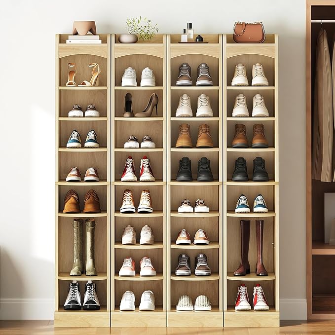 9-Tier Tall Shoe Rack, Wooden Shoe Storage Organizer, Narrow Shoe Cabinet with Removable Shelves for Small Spaces, Holds 18 Pairs of Shoes, for Entrance, Hallway, Natural SS02NL
