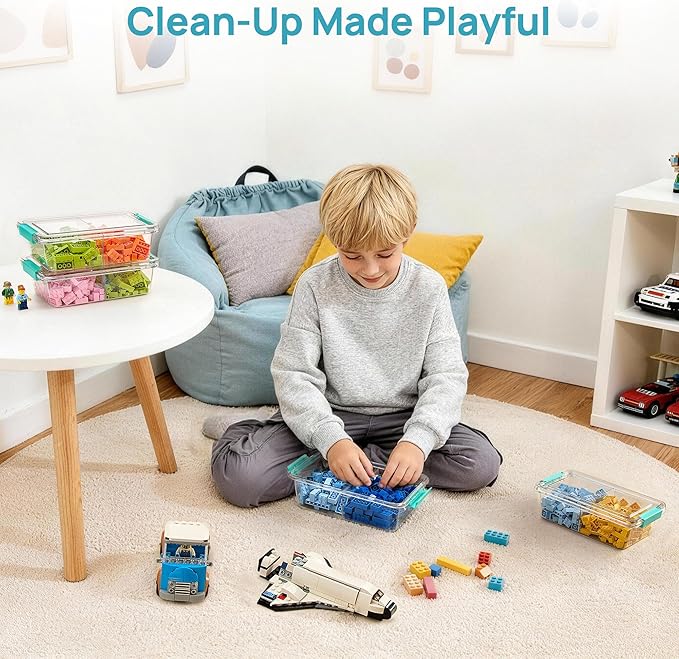 Vtopmart 4 Pack Clear Pencil Box, Plastic Pencil Holder with Removable Divider for Pen Organizer, Stackable Containers with Lid for Pen, Art Craft, Sticker, Scrapbook & Office Supplies