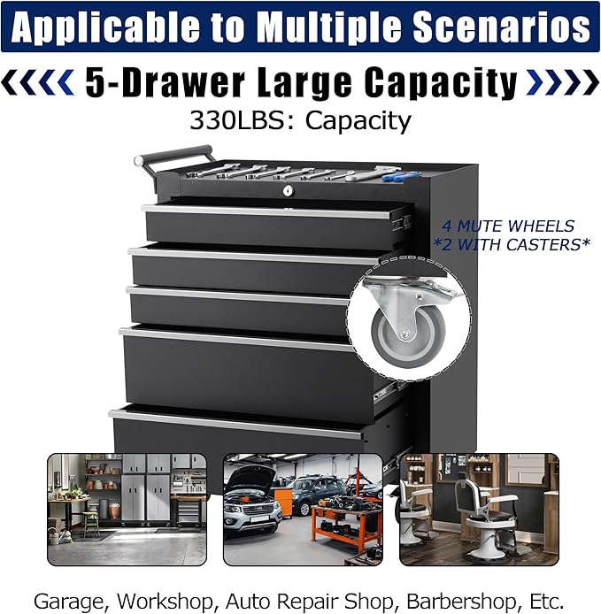 Professional Workstation Version 24" 5-Drawer Rolling Tool Chest - Lockable Storage Cabinet with Wheels for Workshop & Garage Organization