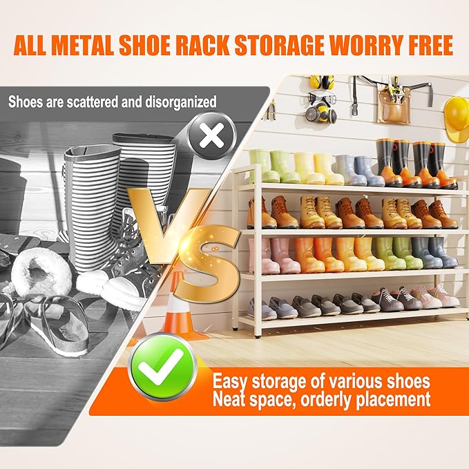 3-Tier Heavy Duty Metal Shoe Rack, 200 LBS Load Capacity, Sturdy Free Standing Shoe Storage Organizer, Holds 9-12 Pairs, 28.7" W x 9.8" D x 19.7" H White for Entryway, Closet, Bedroom & Dorm