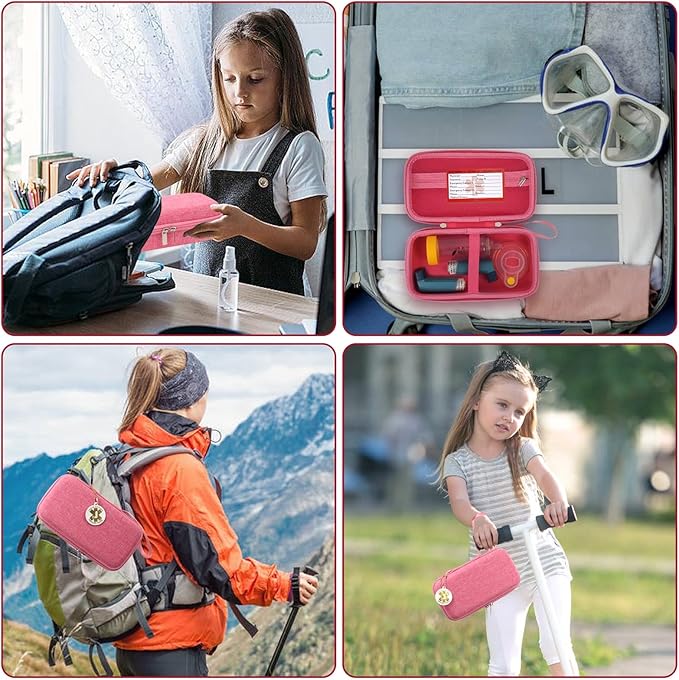 MGZNMTY Travel Carrying Case Compatible with Asthma Inhaler Spacer for Adults and Children, Masks, Inhaler Holder with Asthma Alert Tag and Medical Card, Carabiner (Only Case) (Pink)