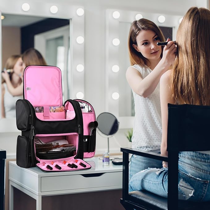 BYOOTIQUE Rolling Makeup Train Case Soft Sided Travel Cosmetic Organizer Storage with Travel Make Bag Backpack
