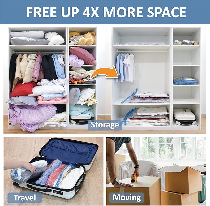 Cozy Essential 12 Pack Vacuum Storage Bags, Space Saver Bags (2 Jumbo/2 Large/2 Medium/2 Small/4 Roll) Compression for Comforters and Blankets, Pillow, Bedding, Sealer Clothes Storage