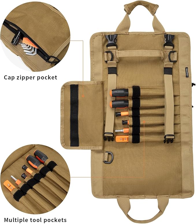 HUAARIPOLY Roll up Tool Kit, Portable Large Capacity Tool Storage, Multi functional Tool Storage Organizer Roll up Carrying Tool Kit Gifts for Men, Electricians, Machinists, and Plumbers