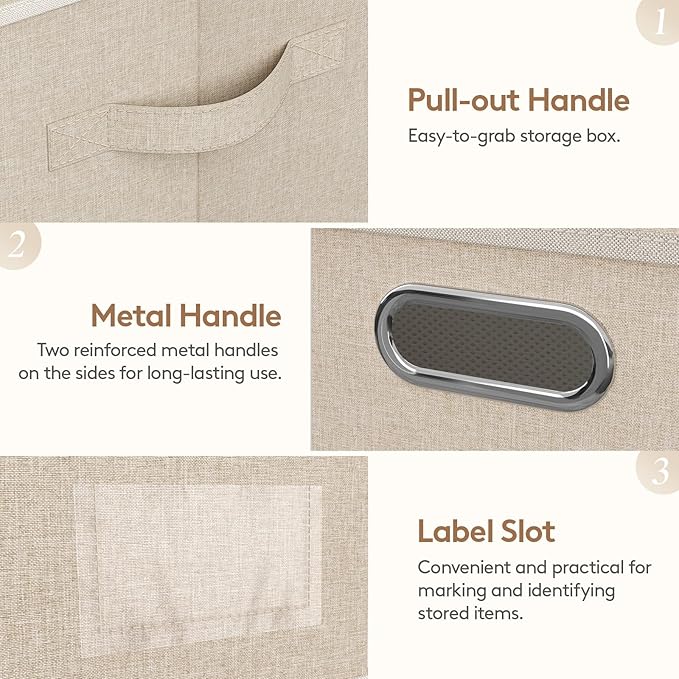 Lifewit Clothes Storage Bins with Lids, Fabric Foldable Storage Boxes with Handles, Decorative Closet Organizer, Stackable Cube Baskets Container for Bedroom, Office, 21L Medium Beige, 3 Packs