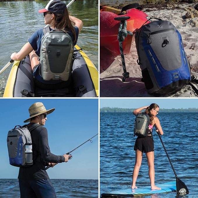 Submersipack Waterproof Backpack - Submersible, Inflatable, Floating TPU Coated Durable Nylon Dry Bag with Airtight Zipper for Kayak, Fishing, Boating, Hiking, Paddle Board (Deep Blue, 25L)