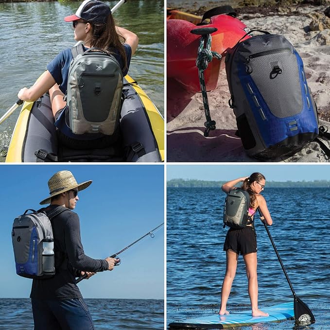 Submersipack Waterproof Backpack - Submersible, Inflatable, Floating TPU Coated Durable Nylon Dry Bag with Airtight Zipper for Kayak, Fishing, Boating, Hiking, Paddle Board (Gray Stone, 25L)
