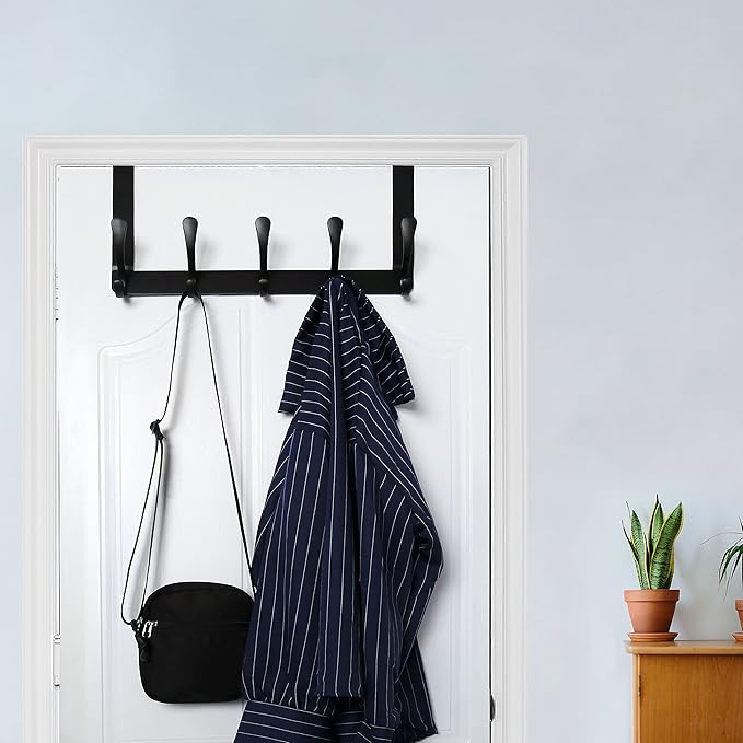 WEBI Over The Door Hooks for Hanging,Door Hanger,Over The Door Towel Rack Coat Rack Towel Hanger for Coats,Clothes,Bathroom,Black