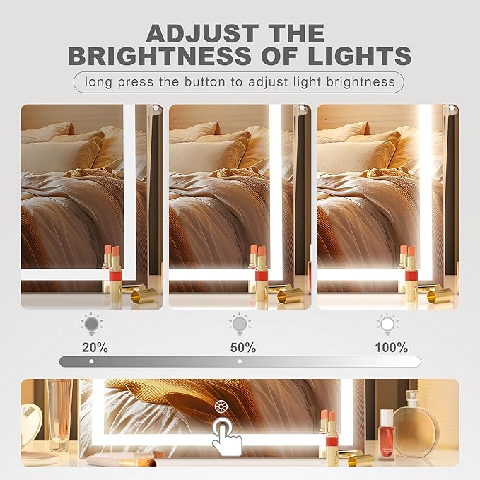 Hasipu Vanity Mirror with Lights, 17.7" x13.8” - 10X Magnification, Smart Touch 3 Color Modes, Brightness Control & 360° Rotation