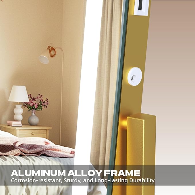 Hasipu Vanity Mirror with Lights, 17" x 22" LED Makeup Mirror with Smart Touch 3 Color Modes and Brightness Adjustment, 10X Magnifying,360° Rotation(Gold)