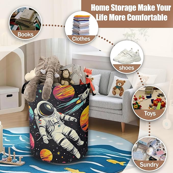 Astronaut Galaxy Space Laundry Hamper, Collapsible Laundry Baskets Waterproof Oxford Cloth With Handles,Clothes Storage Bucket Toy Organizer For Bathroom/Nursery/Bedroom 16" x 20.8"