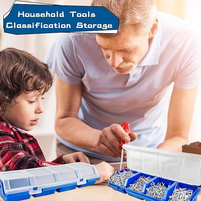 8 Pcs Screw Organizer Box Screw Parts Box with 4 Compartments Translucent Lid Tool Bins Plastic Parts Organizer for Hardware Garage Workbench Craft Organizing Storage